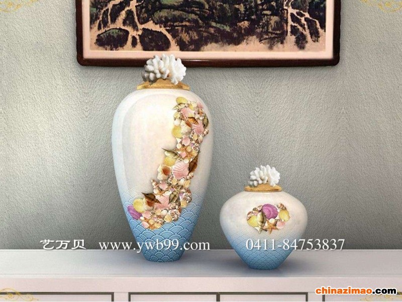 会议活动赠送领导礼品-贝壳镶嵌花瓶一对图片推荐