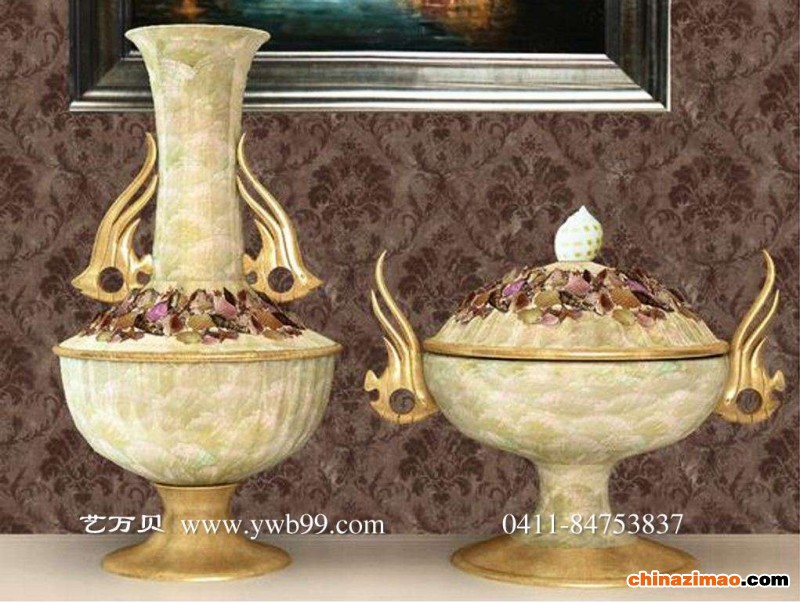 海洋文化特色商务礼品-贝壳镶嵌花瓶图片欣赏