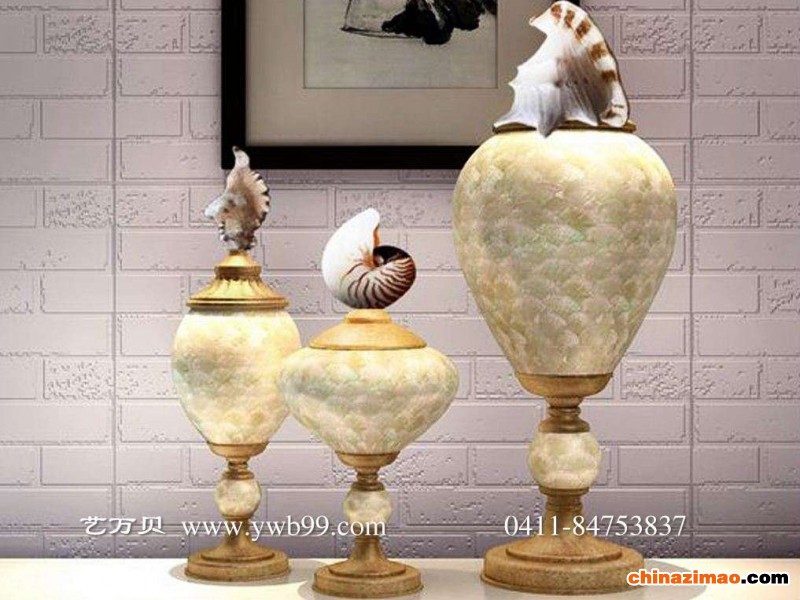 商务会议馈赠纪念礼品-金色贝壳镶嵌花瓶三件套